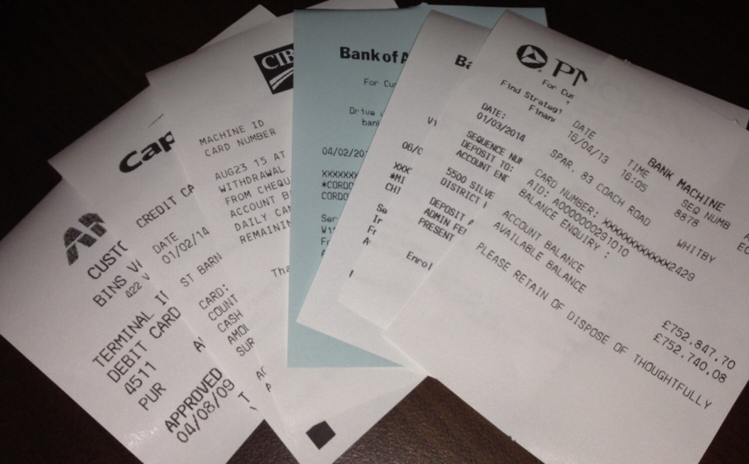ATM receipts