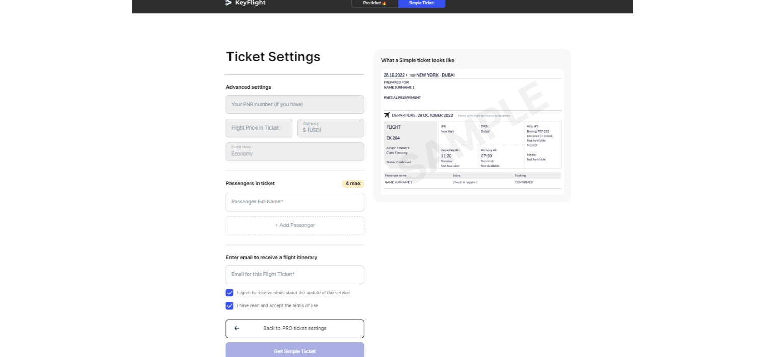 simple ticket settings