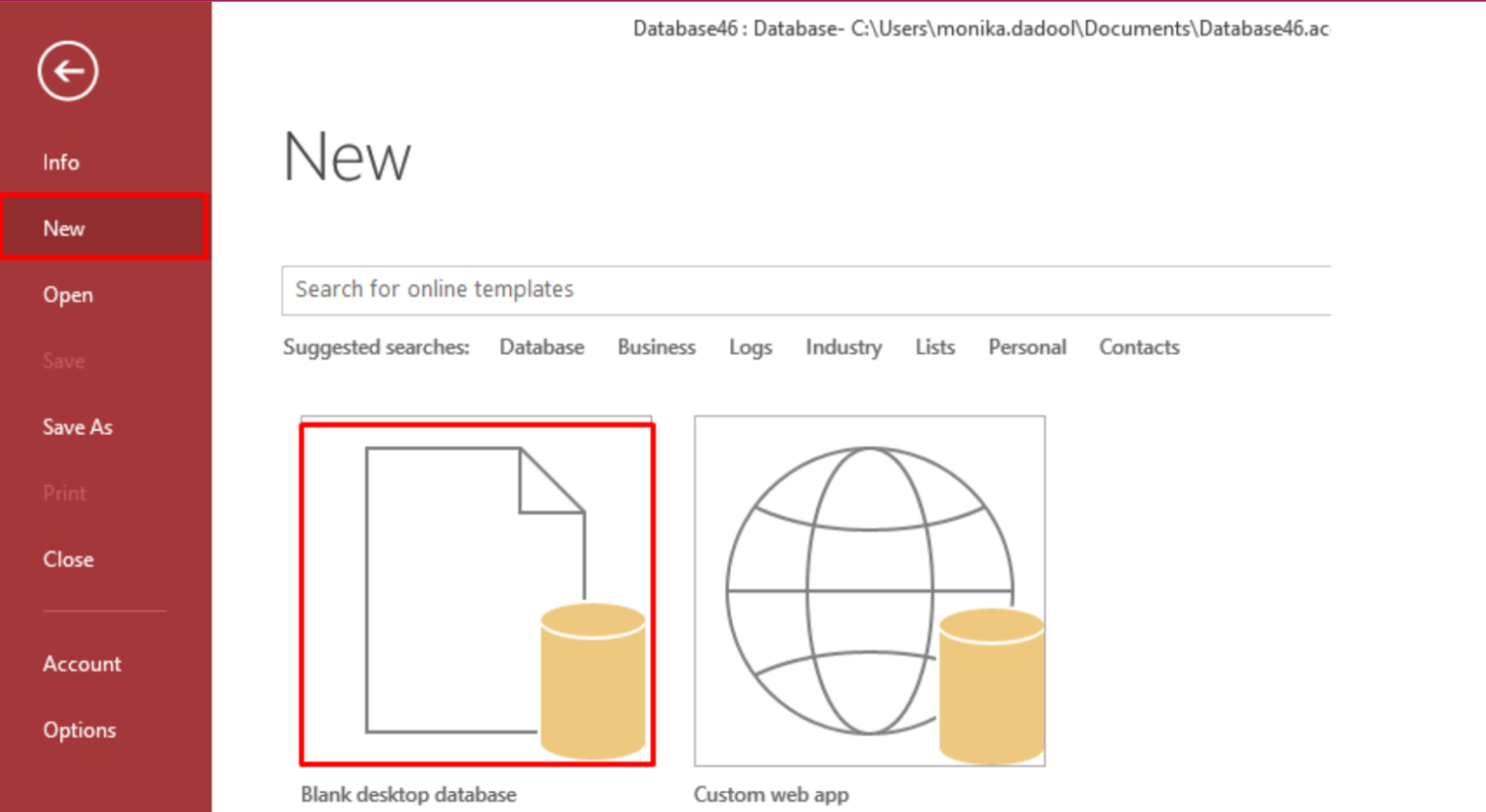 Blank Desktop database