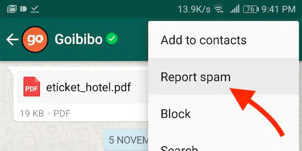 report contacts on whatsapp